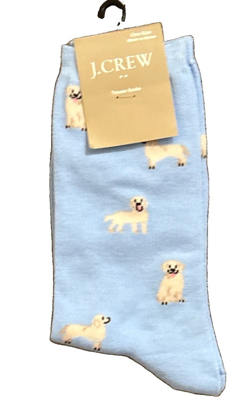 J Crew Women's Trouser Socks Light Blue Labrodor Dog Print One Size Brand New